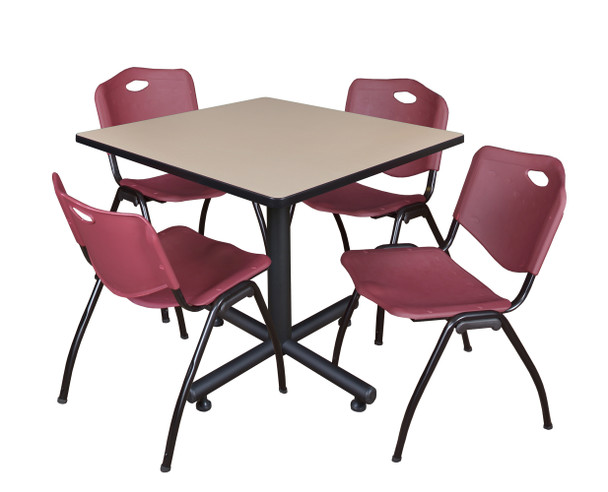 Kobe 36" Square Breakroom Table With 4 'M' Stack Chairs