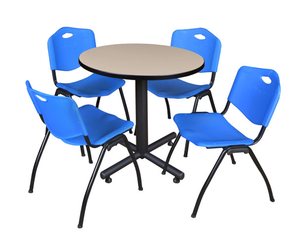 Kobe 30" Round Breakroom Table With 4 'M' Stack Chairs