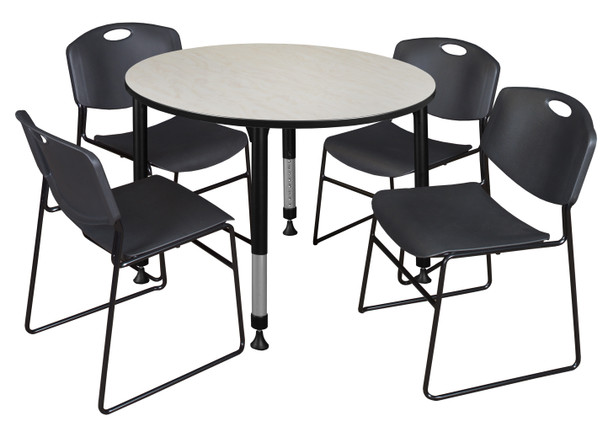 Kee Round Height Adjustable Classroom Table With 4 Zeng Stack Chairs