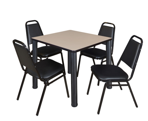 Kee Square Breakroom Table With 4 Black Restaurant Stack Chairs