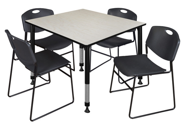 Kee Square Height Adjustable Classroom Table With 4 Zeng Stack Chairs
