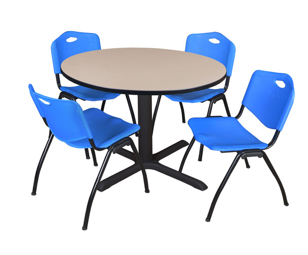 Cain 48" Round Breakroom Table With 4 'M' Stack Chairs