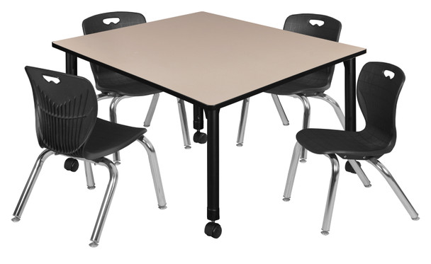 Kee 48" Square Height Adjustable Mobile Classroom With 4 Andy 12-in Stack Chairs