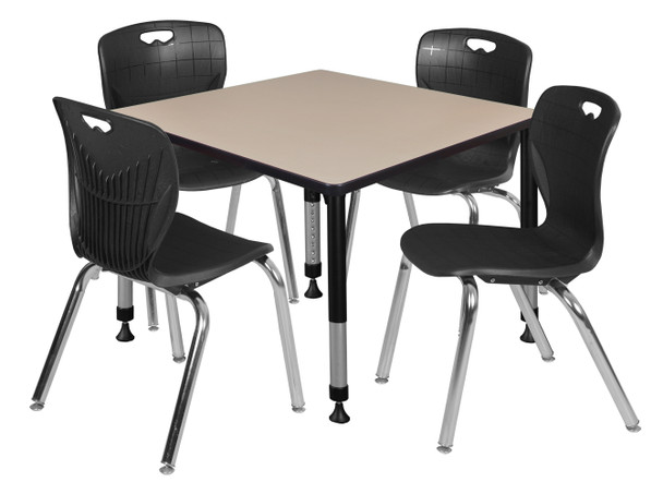 Kee 42" Square Height Adjustable Classroom Table With 4 Andy 18-in Stack Chairs