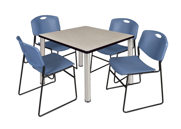 Kee 36" Square Breakroom Table With 4 Zeng Stack Chairs