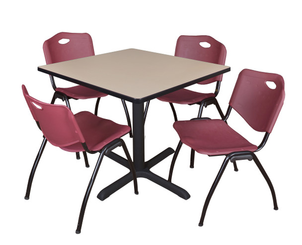 Cain 36" Square Breakroom Table With 4 'M' Stack Chairs