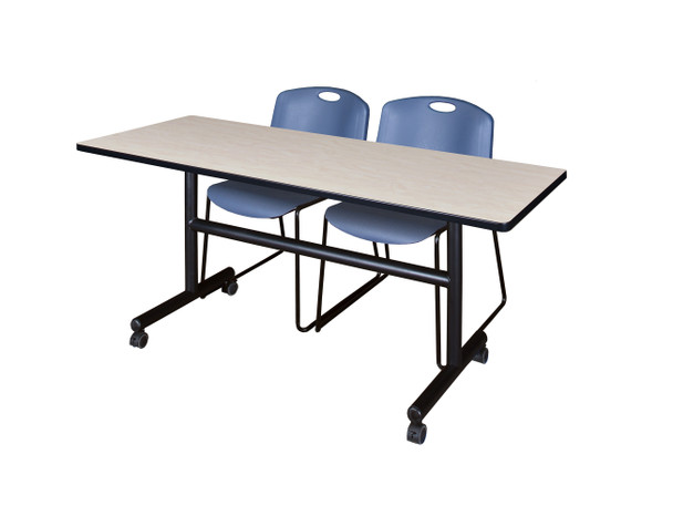 60" x 30" Flip Top Mobile Training Table And 2 Zeng Stack Chairs