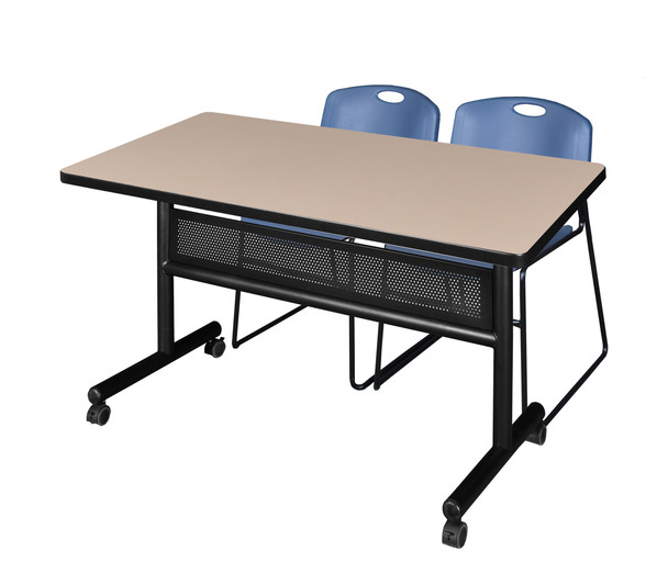 48" x 30" Flip Top Mobile Training Table with Modesty Panel With 2 Zeng Stack Chairs
