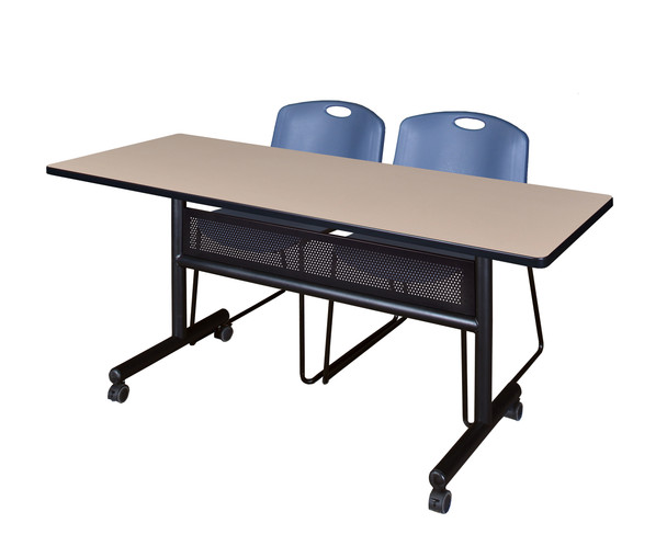 60" x 24" Flip Top Mobile Training Table with Modesty Panel With 2 Zeng Stack Chairs