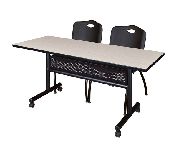 60" x 24" Flip Top Mobile Training Table with Modesty Panel With 2 "M" Stack Chairs
