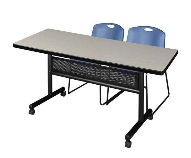 60" x 30" Flip Top Mobile Training Table with Modesty Panel With 2 Zeng Stack Chairs