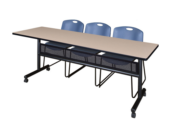 84" x 24" Flip Top Mobile Training Table with Modesty Panel With 3 Zeng Stack Chairs