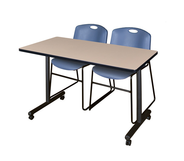 48" x 24" Kobe Mobile Training Table With 2 Zeng Stack Chairs