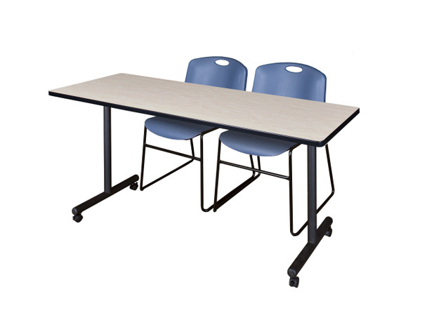 60" x 24" Kobe Mobile Training Table With 2 Zeng Stack Chairs