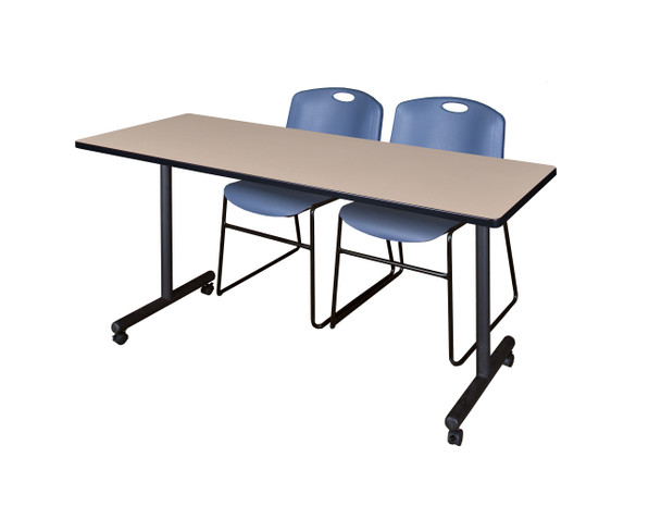 66" x 24" Kobe Mobile Training Table With 2 Zeng Stack Chairs