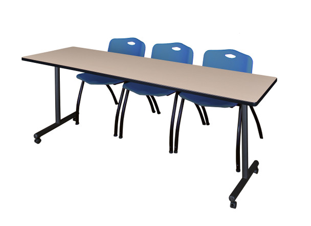 84" x 24" Kobe Mobile Training Table With 3 'M' Stack Chairs