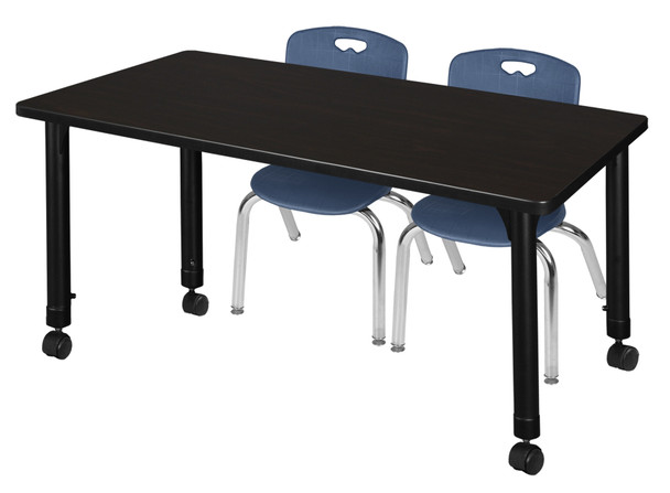 Kee 48" x 24" Height Adjustable Mobile Classroom Table With 2 Andy 12-in Stack Chairs