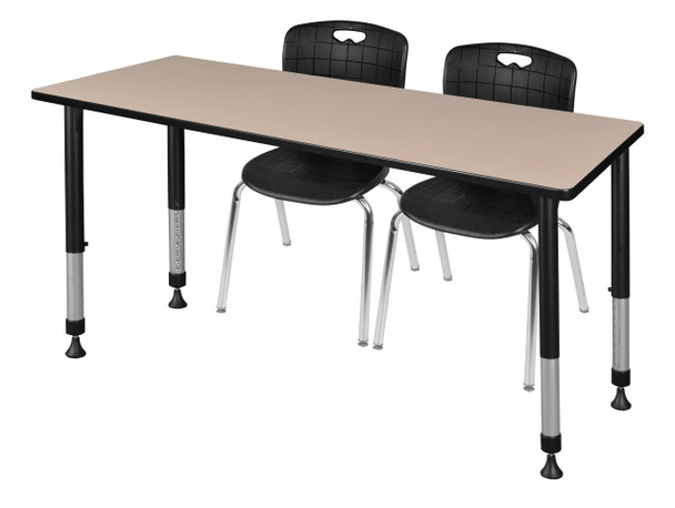 Kee 60" x 24" Height Adjustable Classroom Table With 2 Andy 18-in Stack Chairs