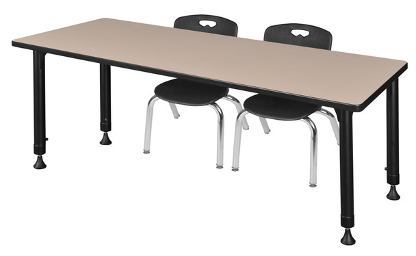 Kee 66" x 24" Height Adjustable Classroom Table With 2 Andy 12-in Stack Chairs