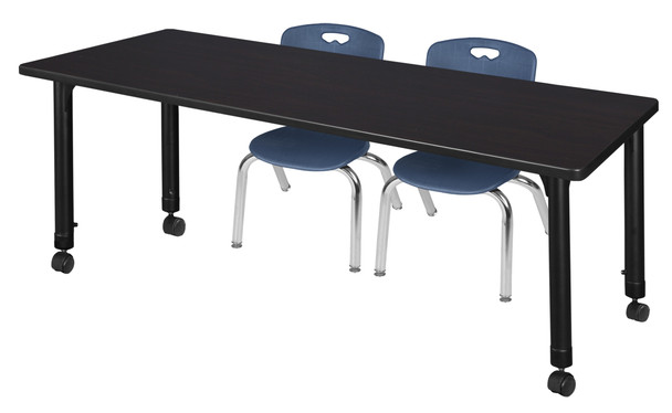 Kee 66" x 30" Height Adjustable Mobile Classroom Table With 2 Andy 12-in Stack Chairs