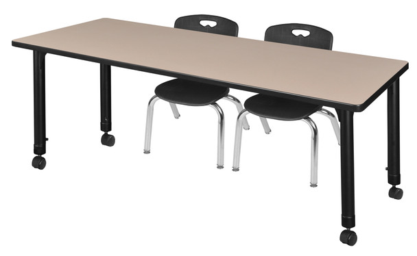 Kee 72" x 24" Height Adjustable Mobile Classroom Table With 2 Andy 12-in Stack Chairs