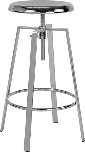 Toledo Industrial Style Barstool with Swivel Lift Adjustable Height Seat in Chrome Finish