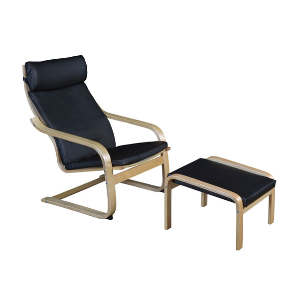 Niche Mia Bentwood Reclining Chair and Ottoman- Natural/ Black Leather | Furniture Tycoon