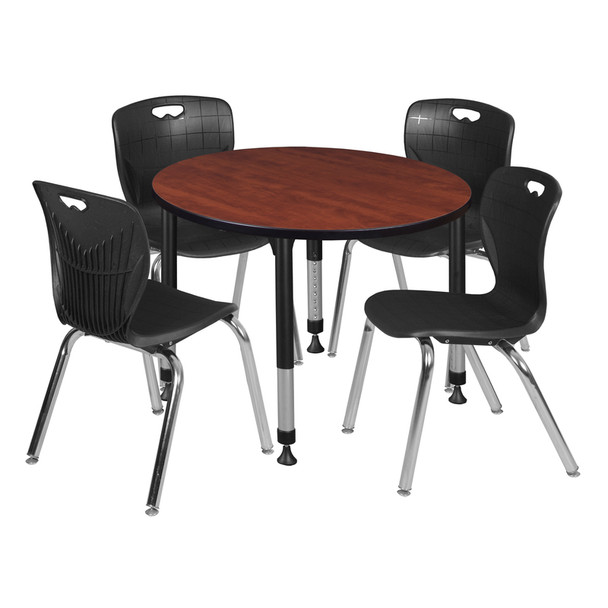 Kee 42" Round Height Adjustable Classroom Table & 4 Andy 18-in Stack Chairs