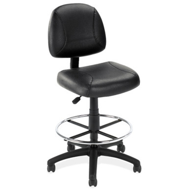 Black Leather Armless Deluxe Posture Chair with Footring and Black Frame