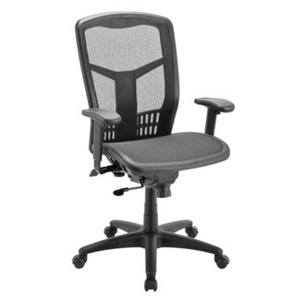 High Back Mesh Chair with Seat Slider, Upholstered Seat and Black Frame