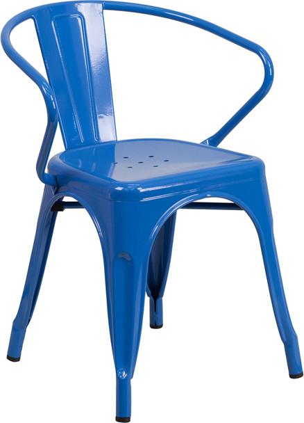 Blue Metal Indoor-Outdoor Chair with Arms