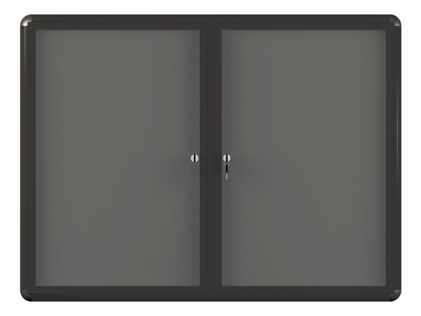 MasterVision Grey Fabric Bulletin Enclosed Board Cabinet, Two Acrylic Swing Doors, 36" x 48", Graphite Aluminum Frame