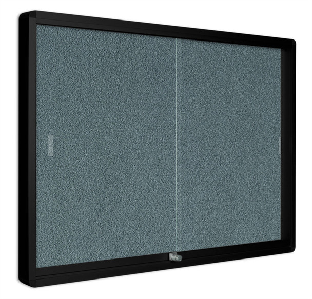MasterVision Grey Fabric Bulletin Enclosed Cabinet, 36" X 48", Two Glass Sliding Doors, Graphite Aluminum Frame