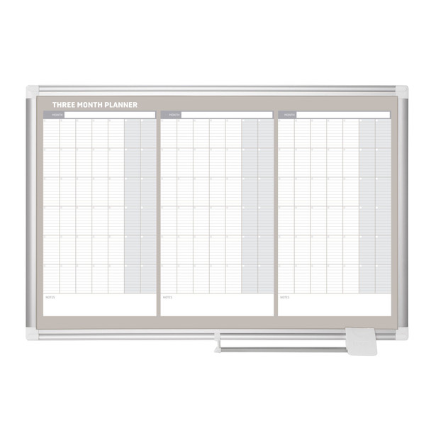 MasterVision Magnetic Steel Dry-Erase Three Month Planner, 24" X 36", Aluminum Frame