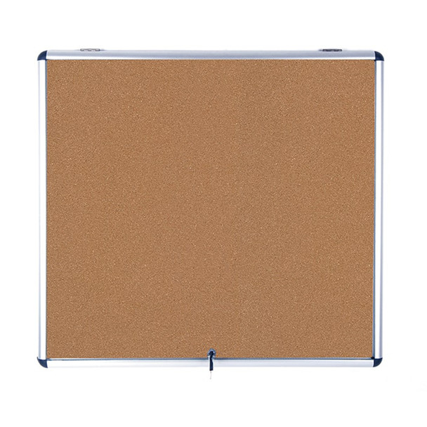 MasterVision Slim Line Cork Bulletin Enclosed Board Cabinet, Single Top Hinged Door, 47" X 38"