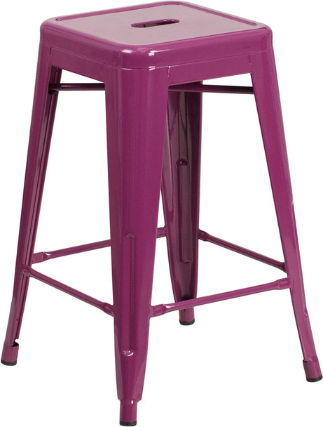 24'' High Backless Purple Indoor-Outdoor Counter Height Stool