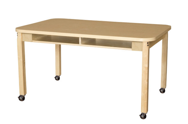 Mobile Two Seater High Pressure Laminate Desk with Hardwood Legs