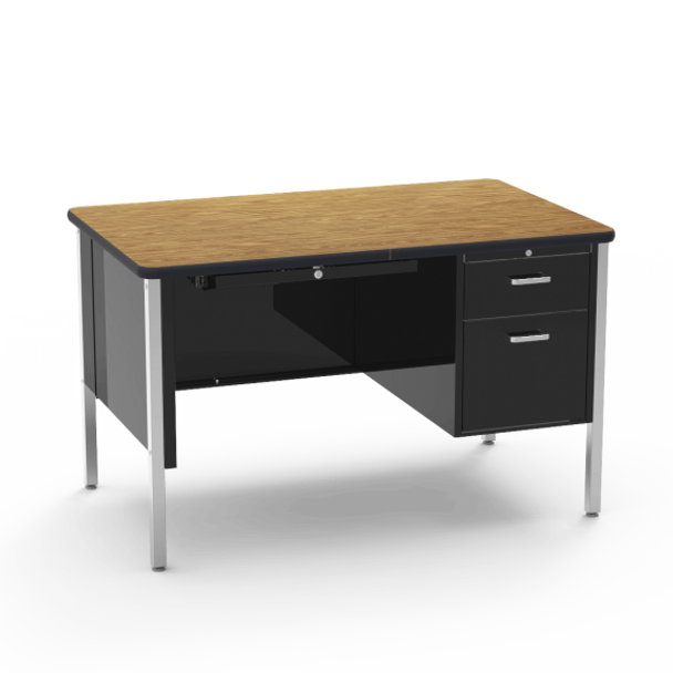 540 Series Teacher Desk, 30" x 48" Top, Medium Oak Top, Char Black Edge, Char Black Frame