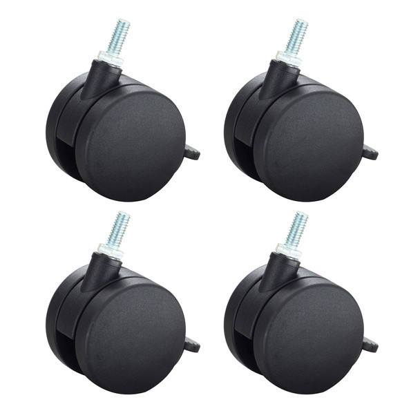 Close-up of Safco locking caster in Black for modular desk mobility on carpet
