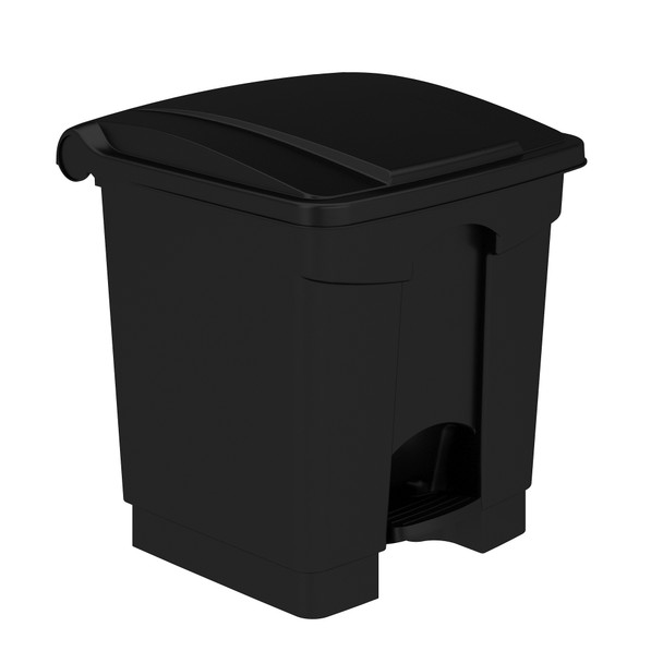 Safco black step-on trash bin for classroom hygiene
