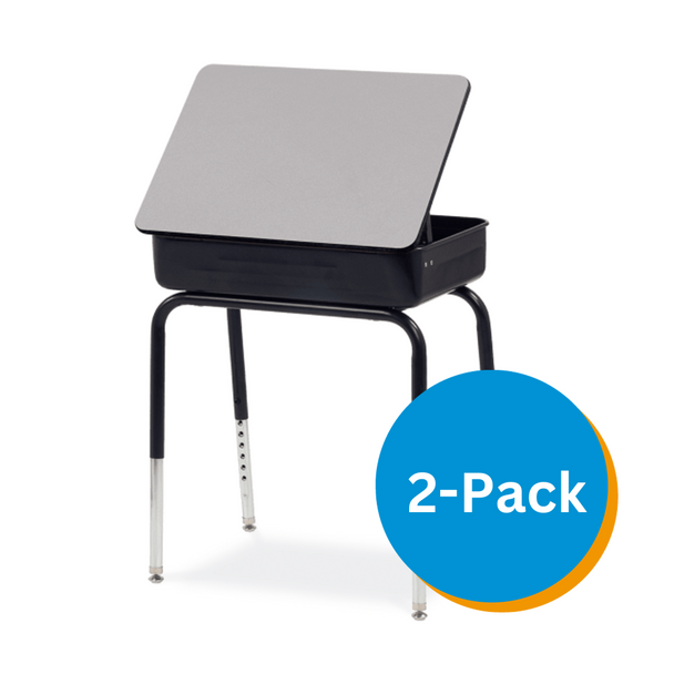 751 Series Student Desk, 18" x 24" Laminate Top, Black Book Box, Grey Nebula Top, Black Edge, Char Black Frame - Set of 2 Desks