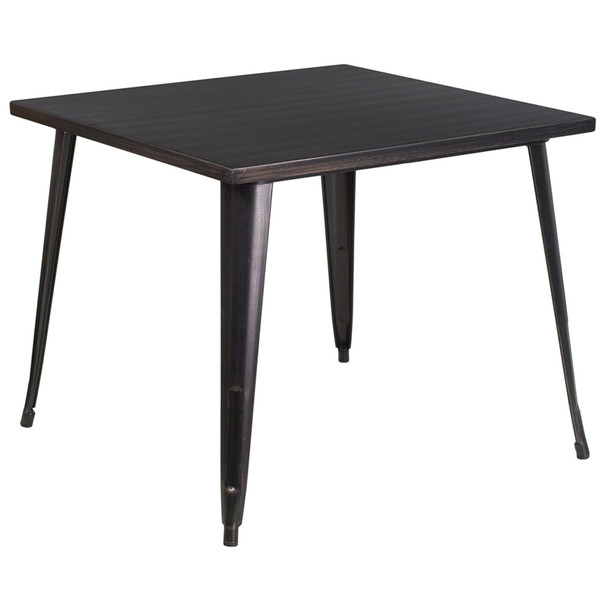 35.5'' Square Black-Antique Gold Metal Indoor-Outdoor Table