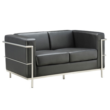Contemporary OfficeSource Madison office loveseat with exposed chrome frame in a modern reception area