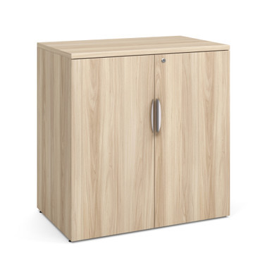 36-inch laminate office storage cabinet with adjustable shelves in walnut finish positioned in a modern executive office