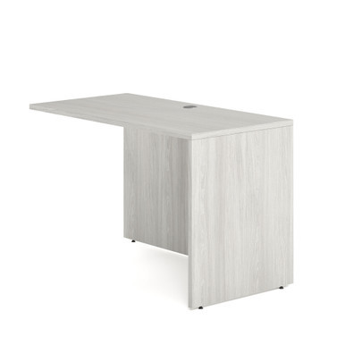OfficeSource reversible return shell in modern walnut finish attached to a contemporary executive office workstation.