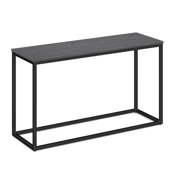 Lenox rectangular console table with white quartz top and black steel cube base in a modern office setting