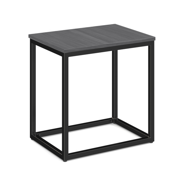 Lenox rectangular quartz side table with black steel cube base in a modern office lounge setting
