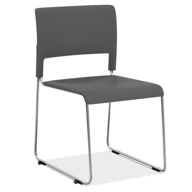 Mario Collection stackable armless side chair in charcoal plastic used in a modern classroom setting.
