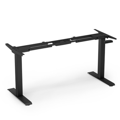 Dual motor height adjustable standing desk base in matte black for ergonomic office workstation setup.