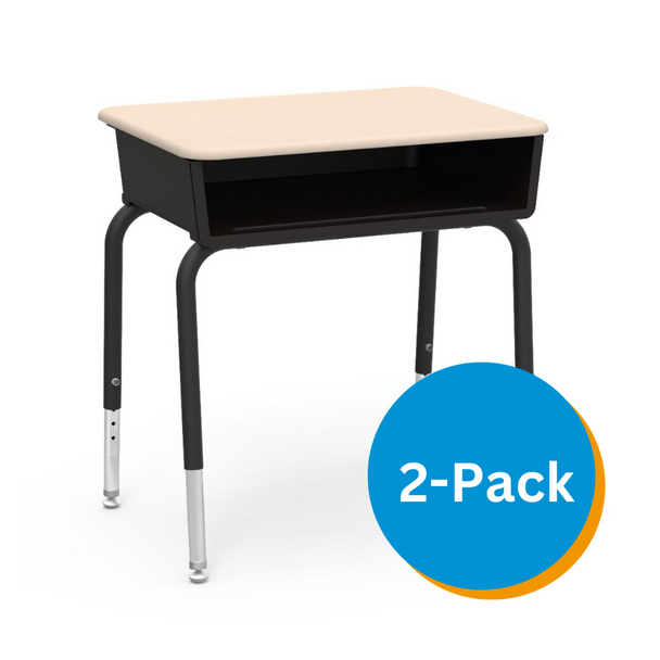 785 Series Student Desk with Plastic Book Box, 18" x 24" Hard Plastic Top, Black Book Box, Sandstone Top, Char Black Frame - Set of 2 Desks